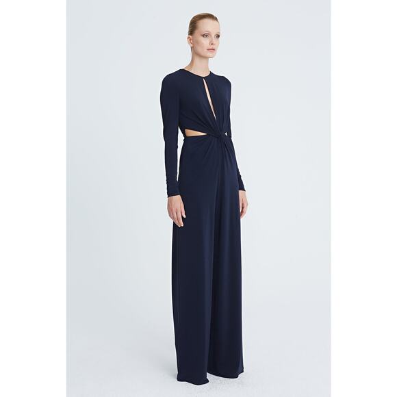 NWT Halston Kathryn Navy Jersey Twist Front Jumpsuit with Cutouts Size 2, 10 - Picture 4 of 5